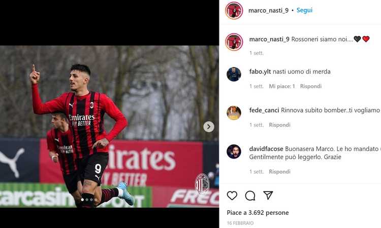 Milan, UFFICIALE: Nasti al Cosenza