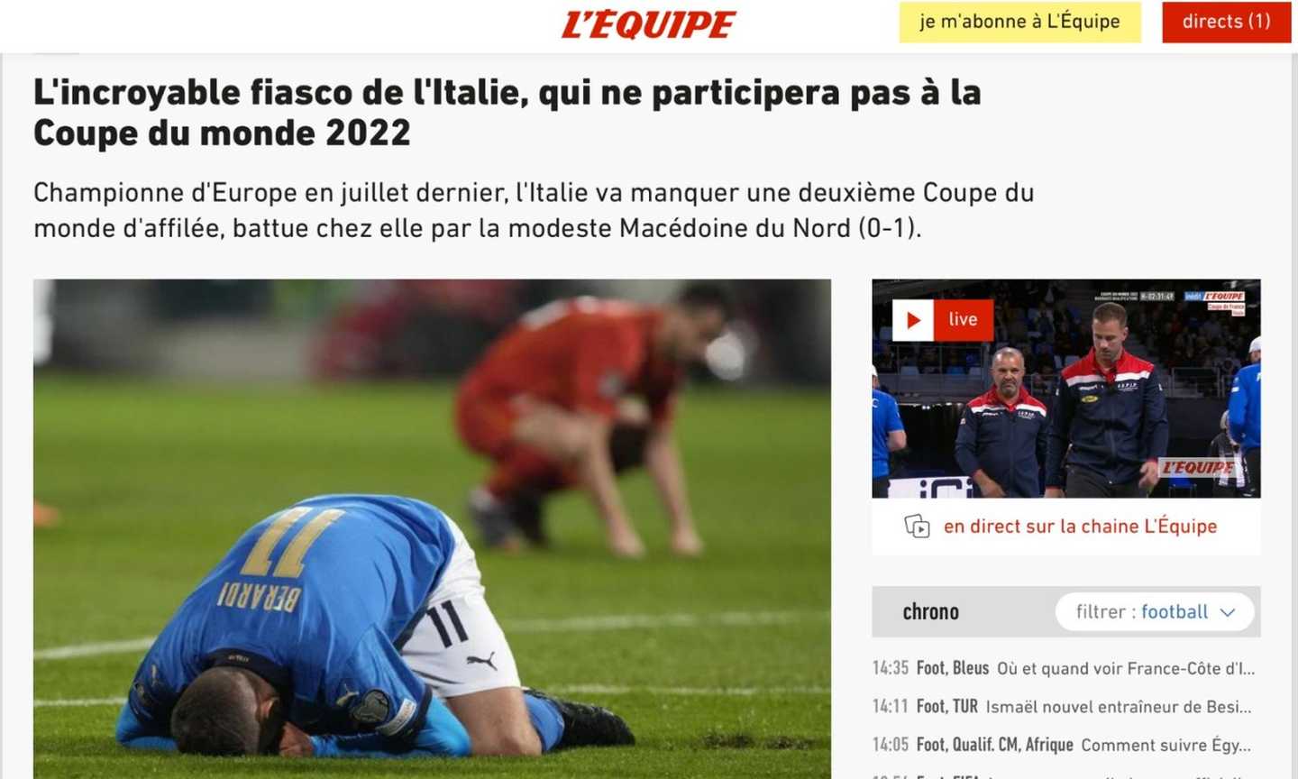 'Fiasco', 'disfatta' e... L'eliminazione degli Azzurri sui principali siti esteri FOTO