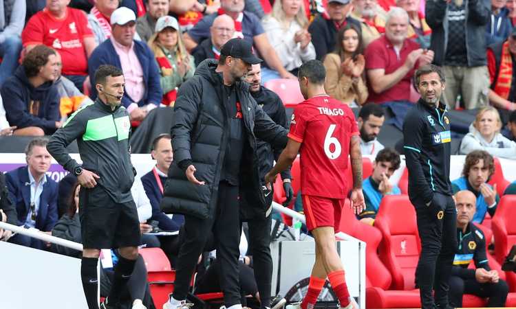 Ansia Liverpool, infortunio per Thiago Ansia Liverpool, infortunio per Thiago