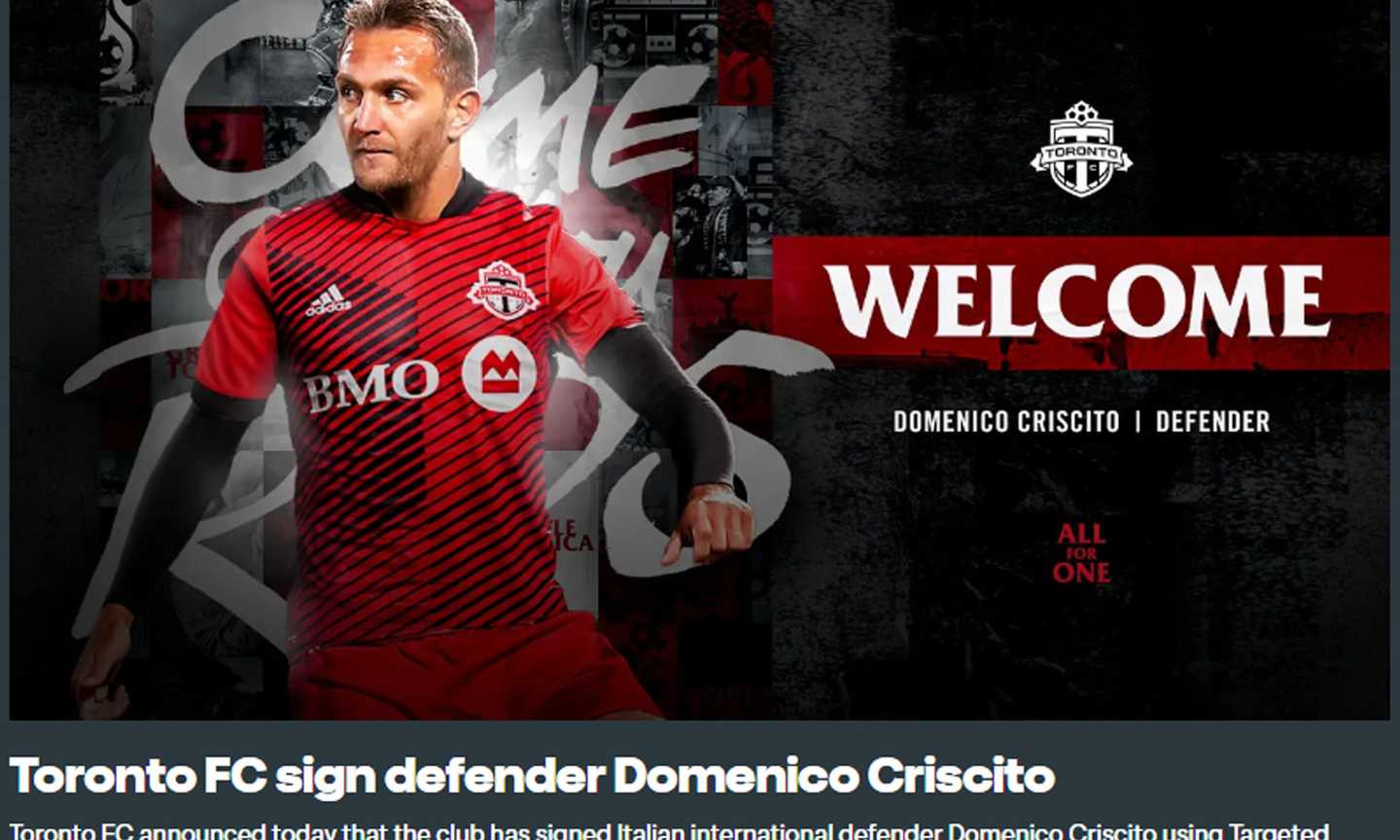 Toronto FC, UFFICIALE: ecco Criscito