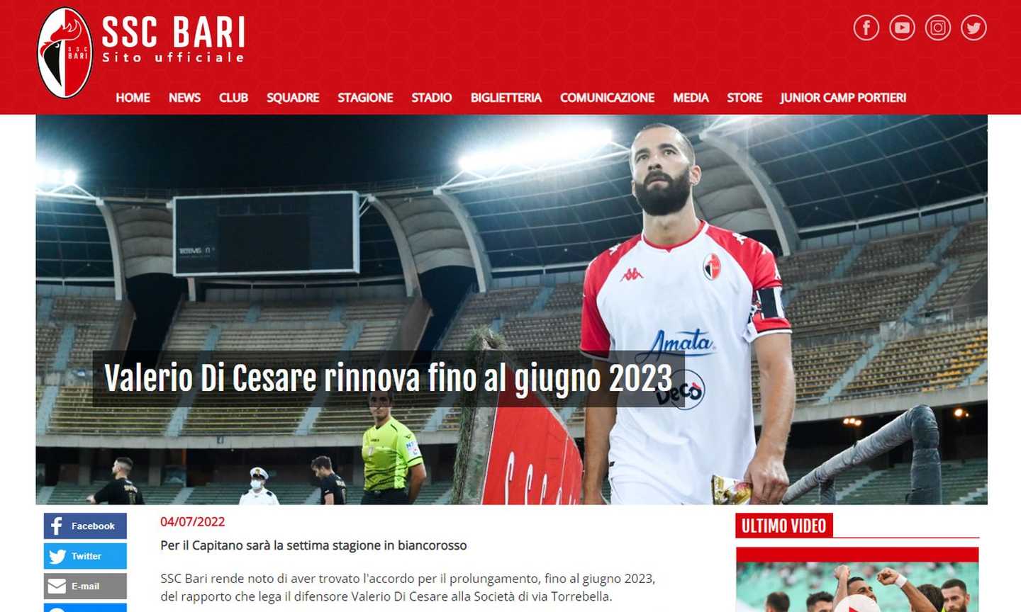 Bari, il capitano rinnova e resta fino a 41 anni