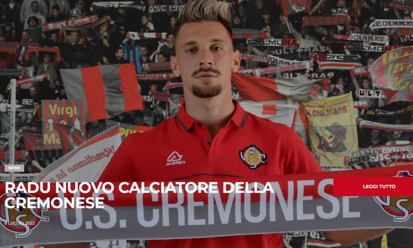 Cremonese, Radu: 'Qui una famiglia, dall'allenatore ho capito una cosa'