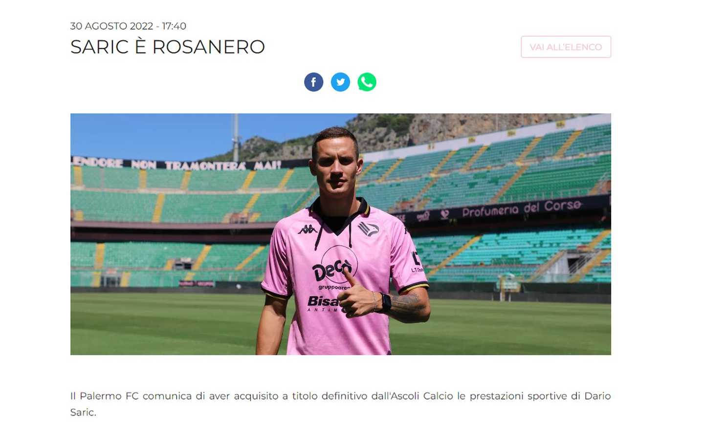 Palermo, UFFICIALE: ecco Saric