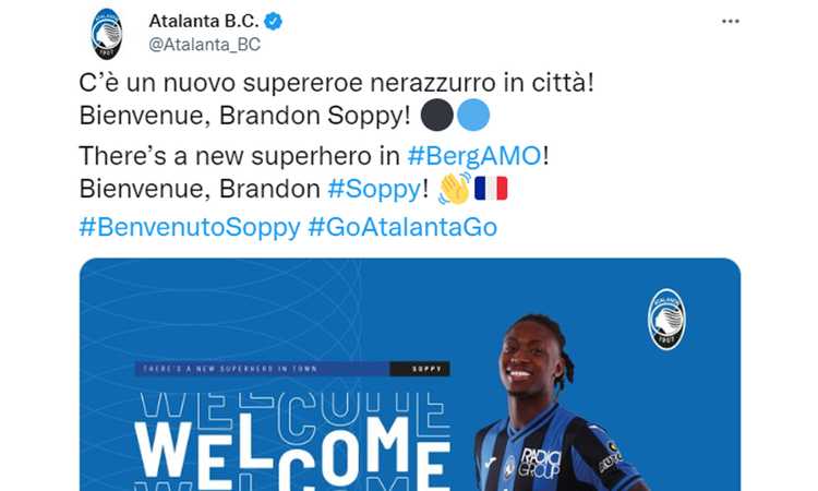 Atalanta, UFFICIALE: colpo Soppy, disponibile per il Milan