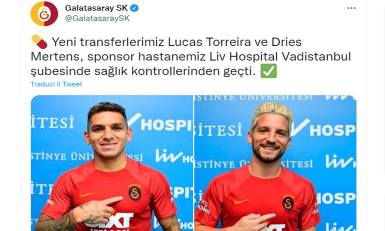 Galatasaray, UFFICIALI Mertens e Torreira