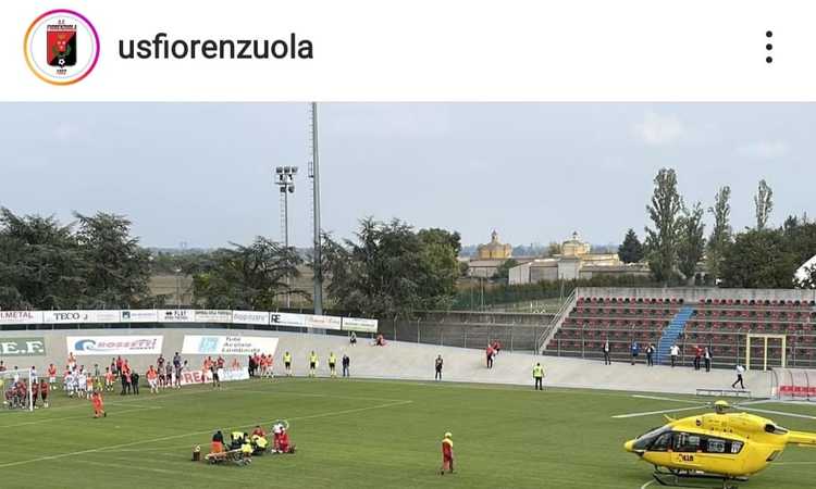 Interrotta Fiorenzuola-Lucchese: giocatore perde conoscenza, intervento dell'elisoccorso. 'Lucido e cosciente'
