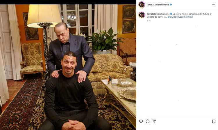 Ibrahimovic, FOTO con Berlusconi: 'La storia non si cancella, il futuro è ancora da scrivere'