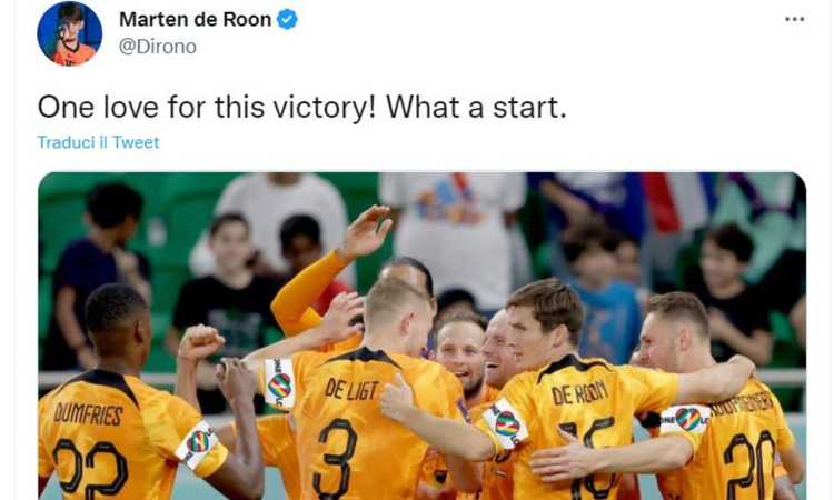 Olanda, de Roon sfida la Fifa: il post per celebrare la vittoria con la fascia “One Love” vietata FOTO
