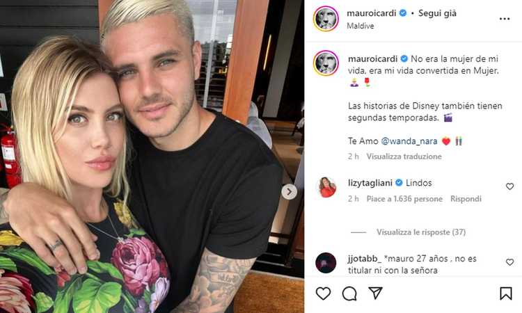 Icardi e la FOTO con Wanda Nara: 'Le storie Disney hanno anche una seconda stagione, ti amo'