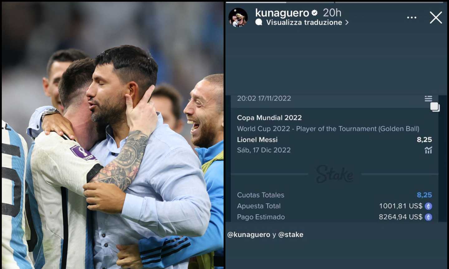 La pazza scommessa di Aguero sui Mondiali: vince 8000 euro grazie all'amico Messi