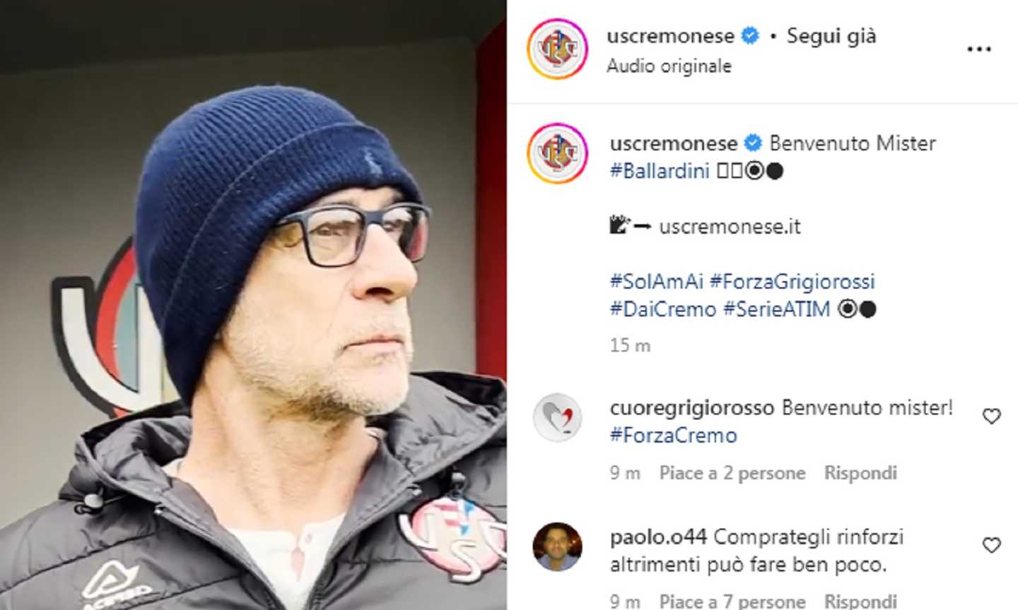 Cremonese, UFFICIALE: Ballardini è il nuovo allenatore, le prime parole e il saluto di Alvini