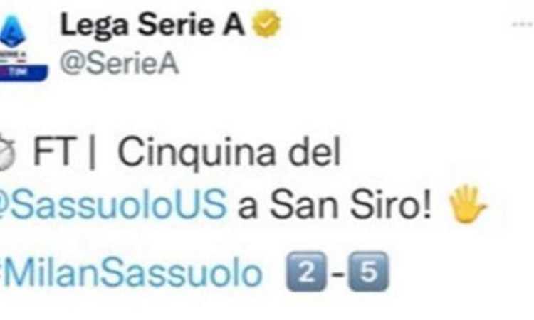 La Lega twitta la 'manita' dopo Milan-Sassuolo: la decisione in seguito alle critiche