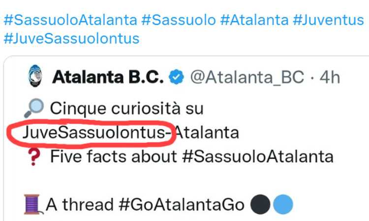 Atalanta, che disastro quel tweet: 'JuveSassuolontus' fa infuriare i tifosi FOTO