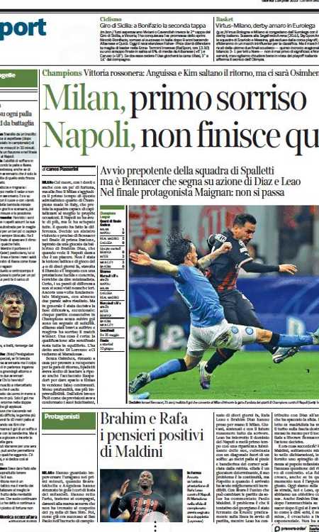 Prime pagine 22 febbraio 2024: Napoli c'è. Milan coppa tiramisù. Inter  pigliatutto e Allegri, la prima scossa, Primapagina