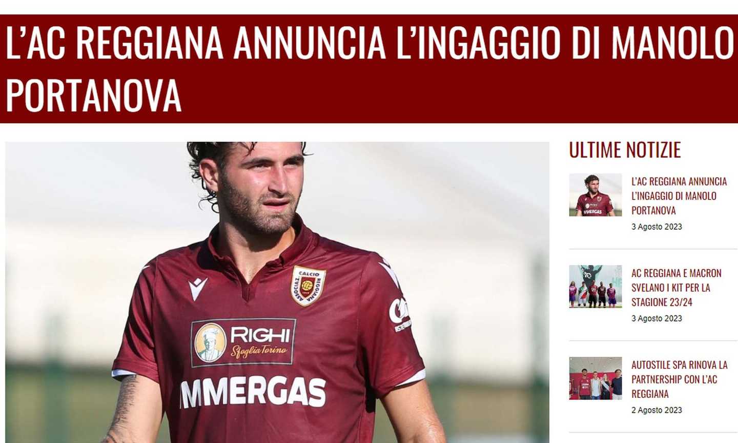 UFFICIALE, la Reggiana tessera Portanova: 'Chiediamo rispetto, è un giocatore come gli altri'