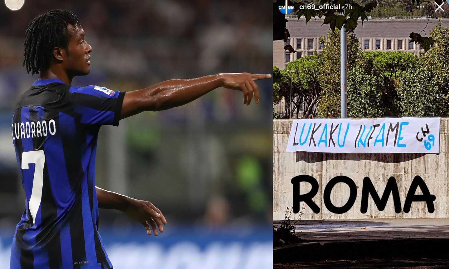 Inter, la Curva Nord ha incontrato Cuadrado: striscione a Roma contro Lukaku