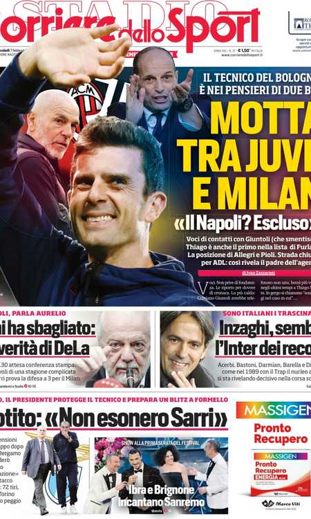 Prime pagine 7 febbraio: Juventus su Ederson. Milan, caso  Maignan, Primapagina