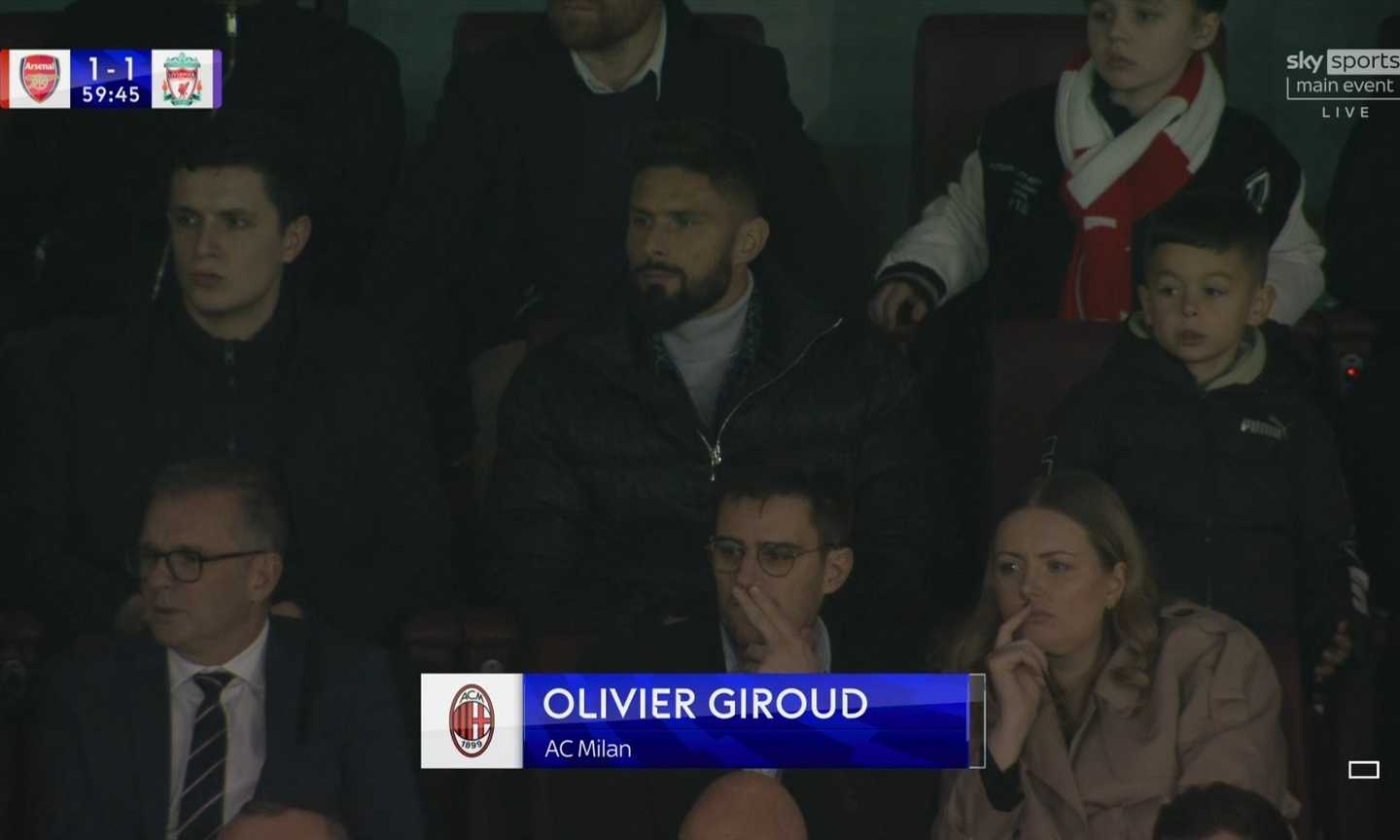 Milan: Giroud in tribuna durante Arsenal-Liverpool, svelato il motivo